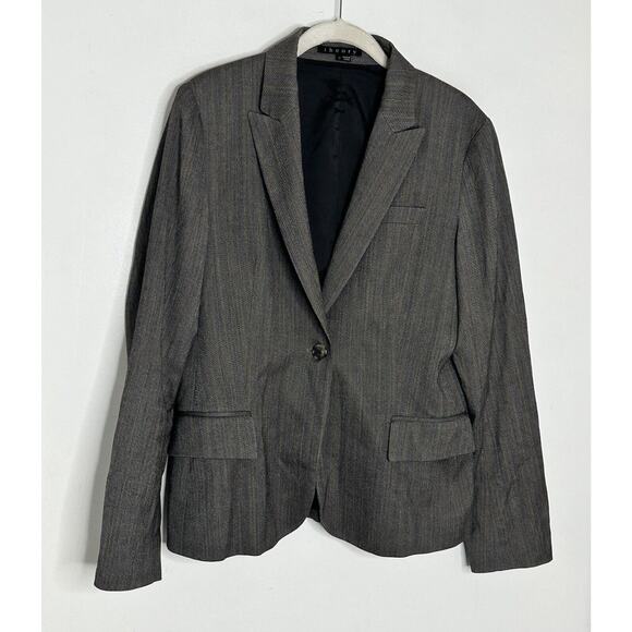 Theory Women's One Button Wool Blend Brown Blazer Gray Size 12 - Picture 2 of 7